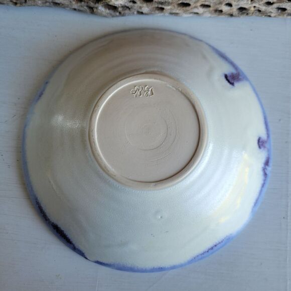 Vintage Glazed Blue & Purple Swirl Studio Pottery Bowl Signed by the Artist - Picture 6 of 13